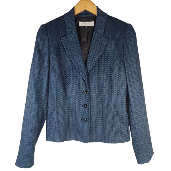 Tahari Arthur Levine Blue Chrcker Button Blazer Jacket - Picture 1 of 10